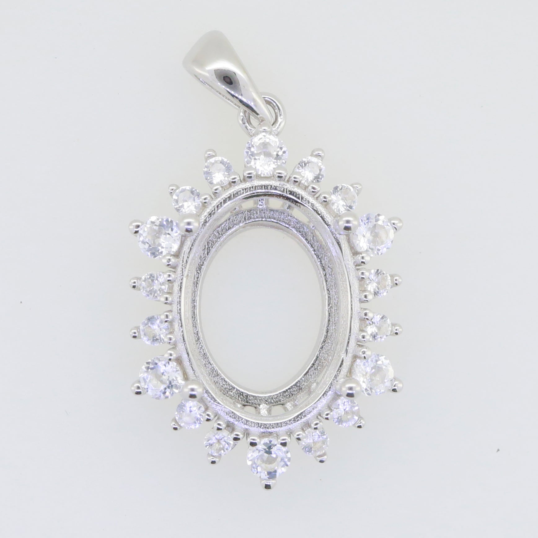 Sterling Silver Semi Mount Pendant Setting Oval OV 15x11mm White Topaz - Syzjewelry