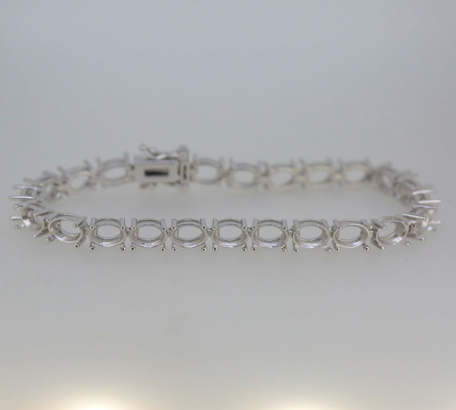 Sterling Silver Semi Mount Tennis Bracelet Setting OV 7x5mm 7 inch White Topaz L - Syzjewelry