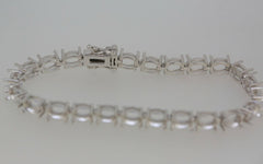 Sterling Silver Semi Mount Tennis Bracelet Setting OV 7x5mm 7 inch White Topaz L - Syzjewelry