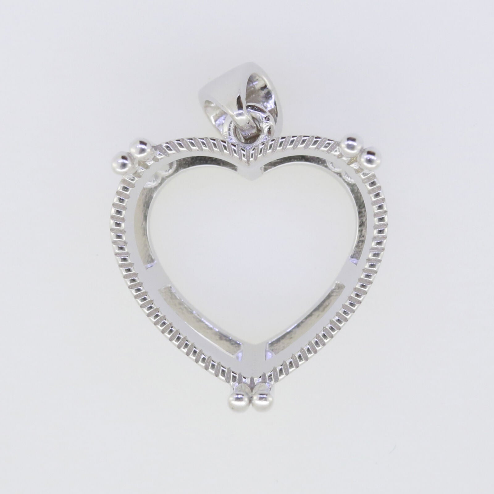 Sterling Silver Semi Mount Pendant Setting Heart HT 20x20mm Milgrain - Syzjewelry