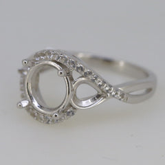 Sterling Silver Semi Mount Ring Setting RD 9x9mm PE 5x4mm 3 Stone - Syzjewelry