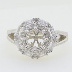 Sterling Silver Semi Mount Ring Setting RD 8x8mm W/ White Topaz Split Shank - Syzjewelry