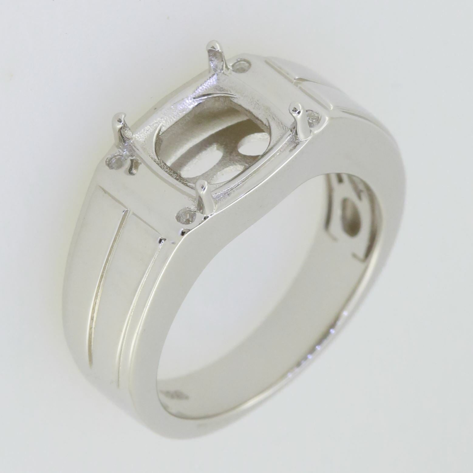 Men's Sterling Silver Semi Mount Ring Setting Cushion CU 8X8mm Size 10 - Syzjewelry