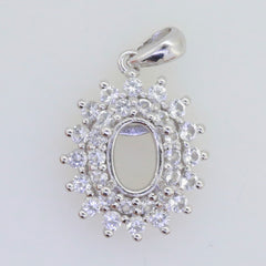 Sterling Silver Semi Mount Pendant Setting Oval OV 8X6mm White Topaz Double Halo - Syzjewelry