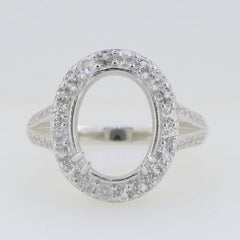 Sterling Silver Semi Mount Ring Setting Oval OV 13X10mm Halo Split Sha - Syzjewelry