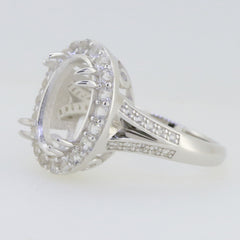 Sterling Silver Semi Mount Ring Setting Oval OV 13X10mm Halo Split Sha - Syzjewelry