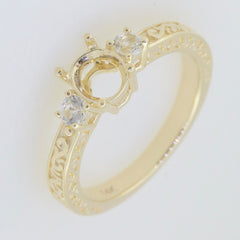 14K Yellow Gold Semi Mount Ring Setting Oval OV 7x5mm Filigree - Syzjewelry