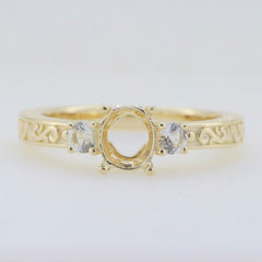 14K Yellow Gold Semi Mount Ring Setting Oval OV 7x5mm Filigree - Syzjewelry