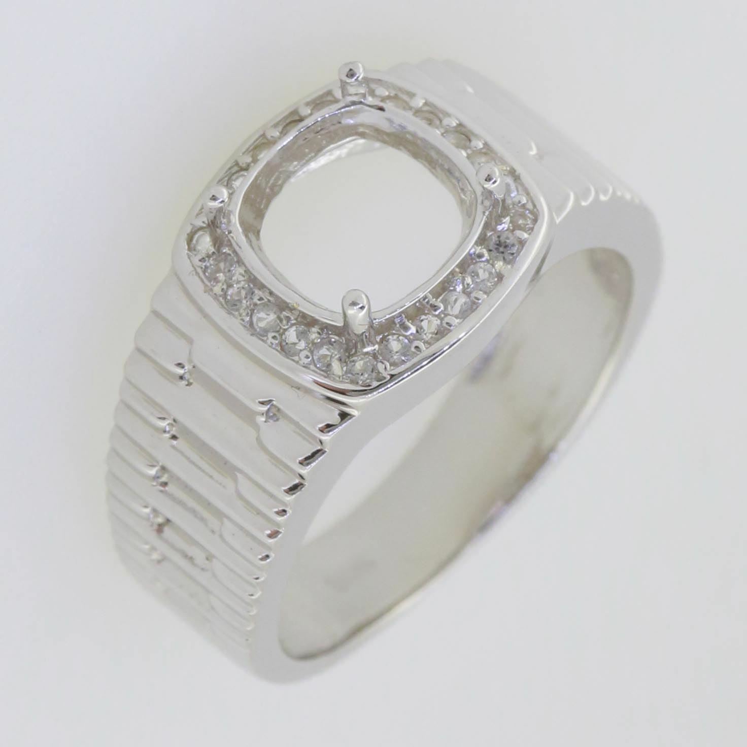 Men's Sterling Silver Semi Mount Ring Setting Round RD 9x9mm Size 12.5 - Syzjewelry