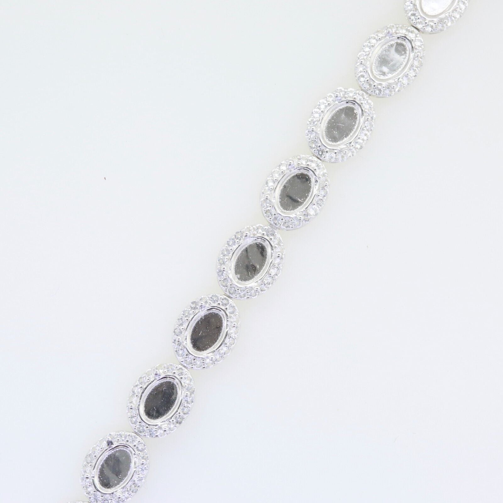 Sterling Silver Semi Mount Tennis Bracelet Setting Cab OV 8x6mm White Topaz - Syzjewelry