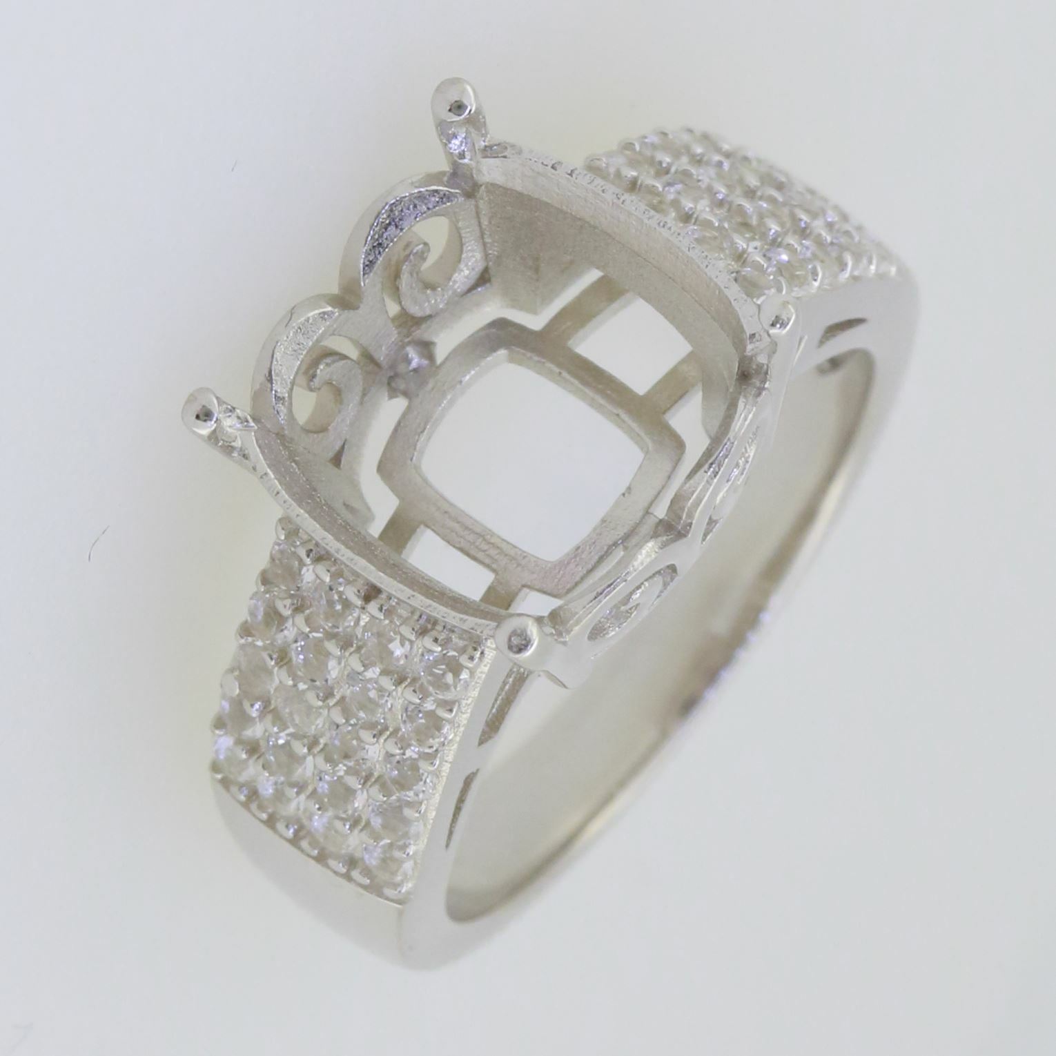 Sterling Silver Semi Mount Ring Setting Cushion CU 12X12mm White T size 10 - Syzjewelry