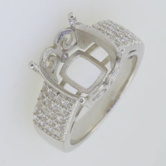 Sterling Silver Semi Mount Ring Setting Cushion CU 12X12mm White T size 10 - Syzjewelry