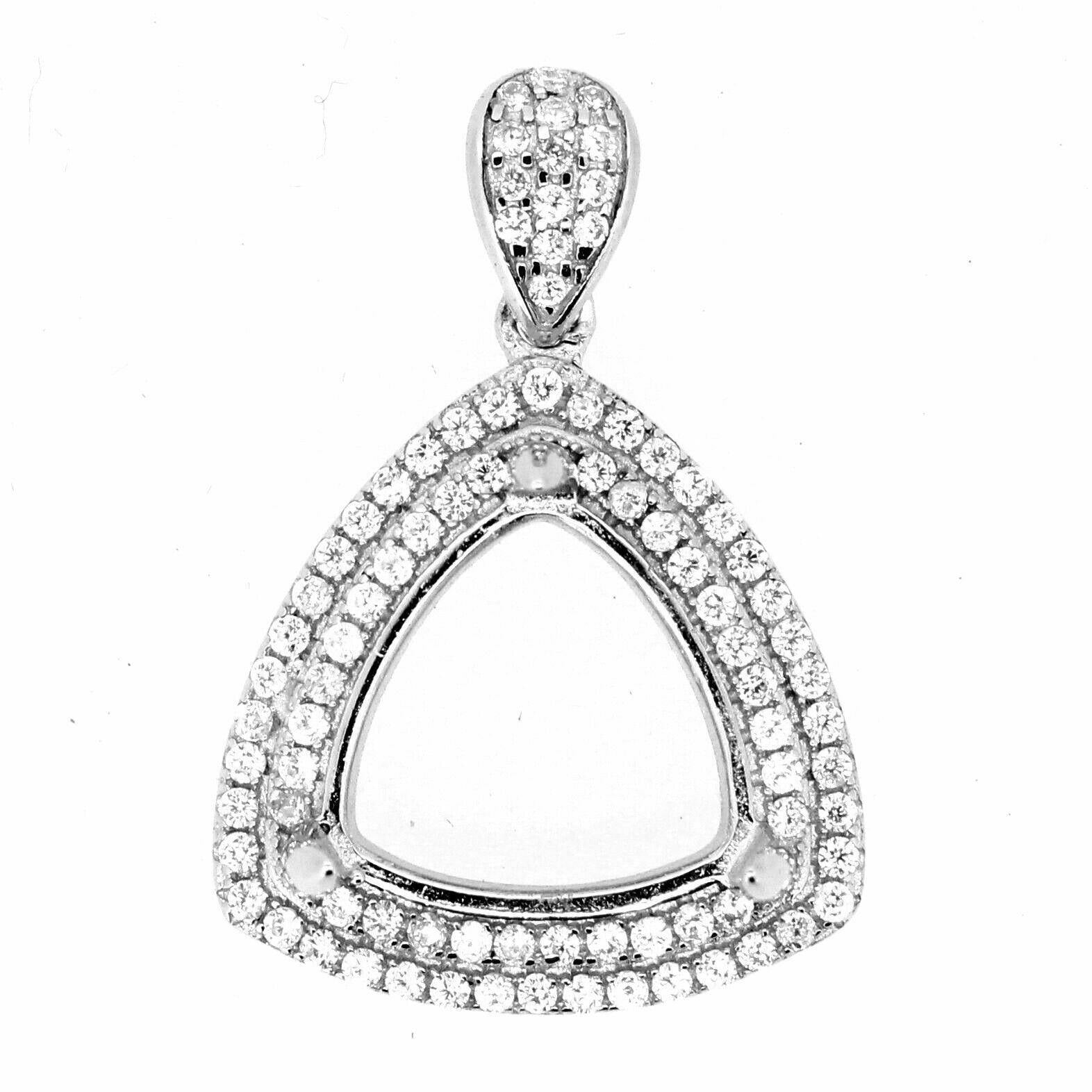 Sterling Silver Semi Mount Pendant Setting Trillion Tri 12x12mm Halo White Topaz - Syzjewelry