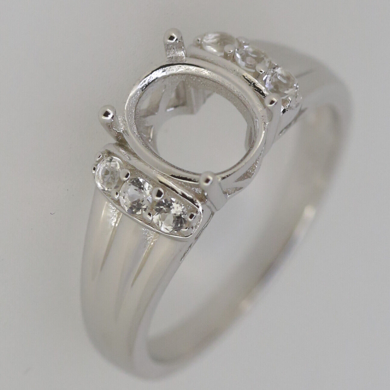 Sterling Silver Semi Mount Ring Setting Oval OV 9X7mm accent White Topaz - Syzjewelry