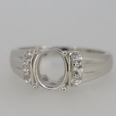 Sterling Silver Semi Mount Ring Setting Oval OV 9X7mm accent White Topaz - Syzjewelry