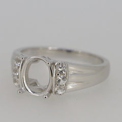 Sterling Silver Semi Mount Ring Setting Oval OV 9X7mm accent White Topaz - Syzjewelry