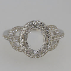 Sterling Silver Semi Mount Ring Setting OV 9X7mm White Topaz White Top Solid - Syzjewelry