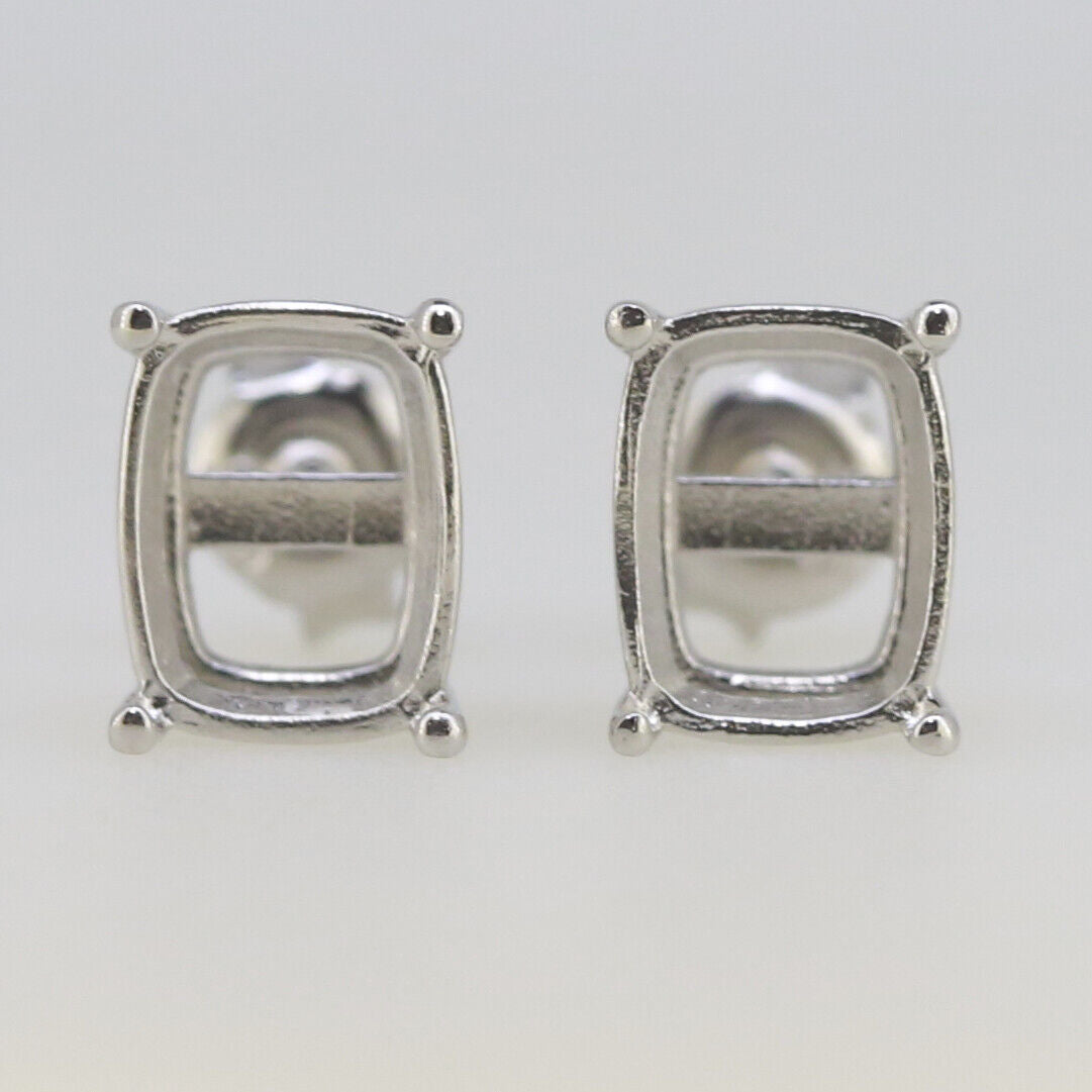 Sterling Silver Semi Mount Earrings Setting Cushion CU 9x7mm Stud - Syzjewelry