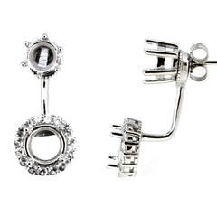 Sterling Silver Semi Mount Jacket Earrings Setting Round Rd 7x7mm & 6x6mm - Syzjewelry