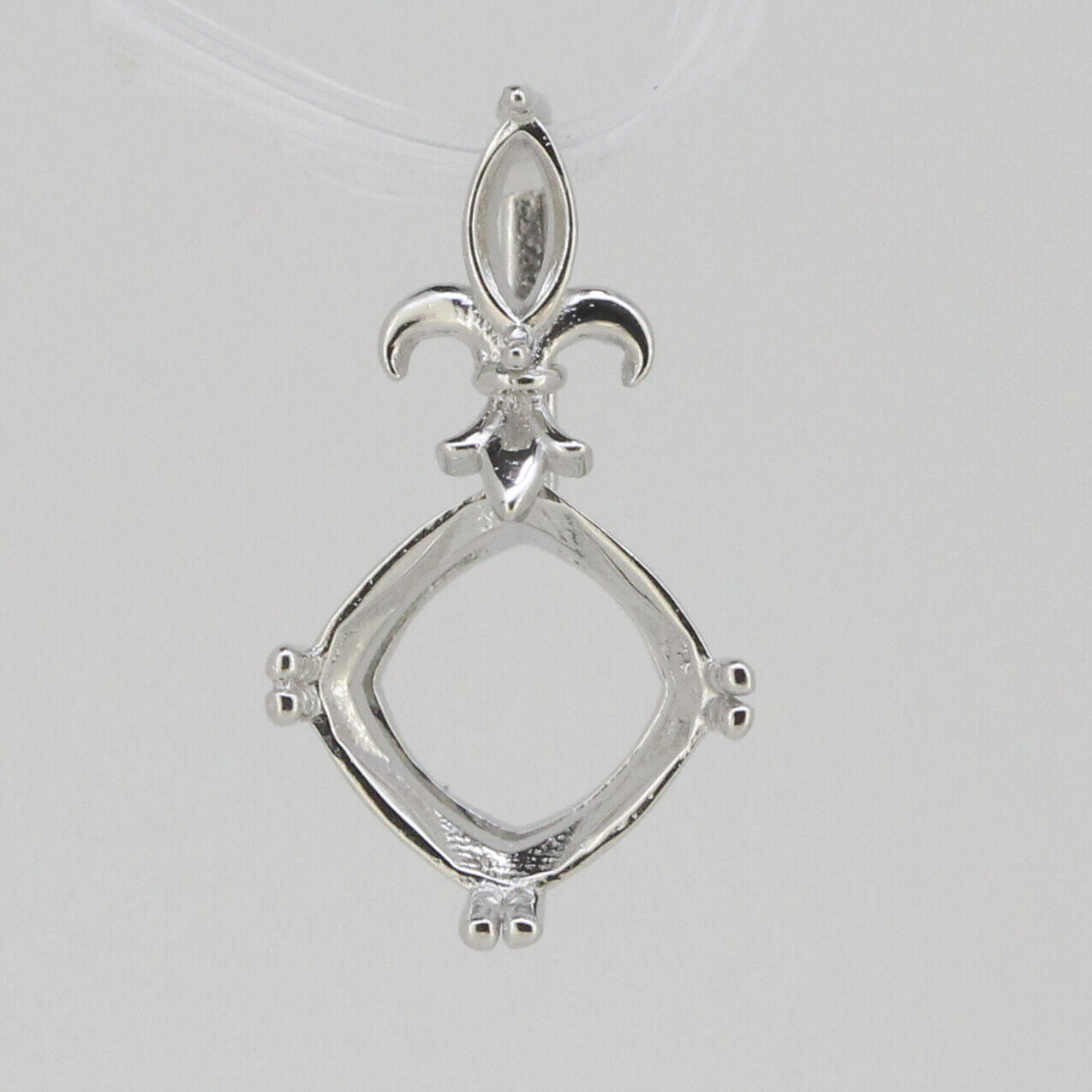 Sterling Silver Semi Mount Pendant Setting Cushion Cu 10x10mm Fleur Di Lis - Syzjewelry