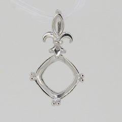 Sterling Silver Semi Mount Pendant Setting Cushion Cu 10x10mm Fleur Di Lis - Syzjewelry