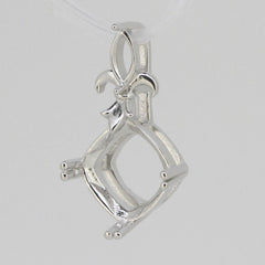 Sterling Silver Semi Mount Pendant Setting Cushion Cu 10x10mm Fleur Di Lis - Syzjewelry