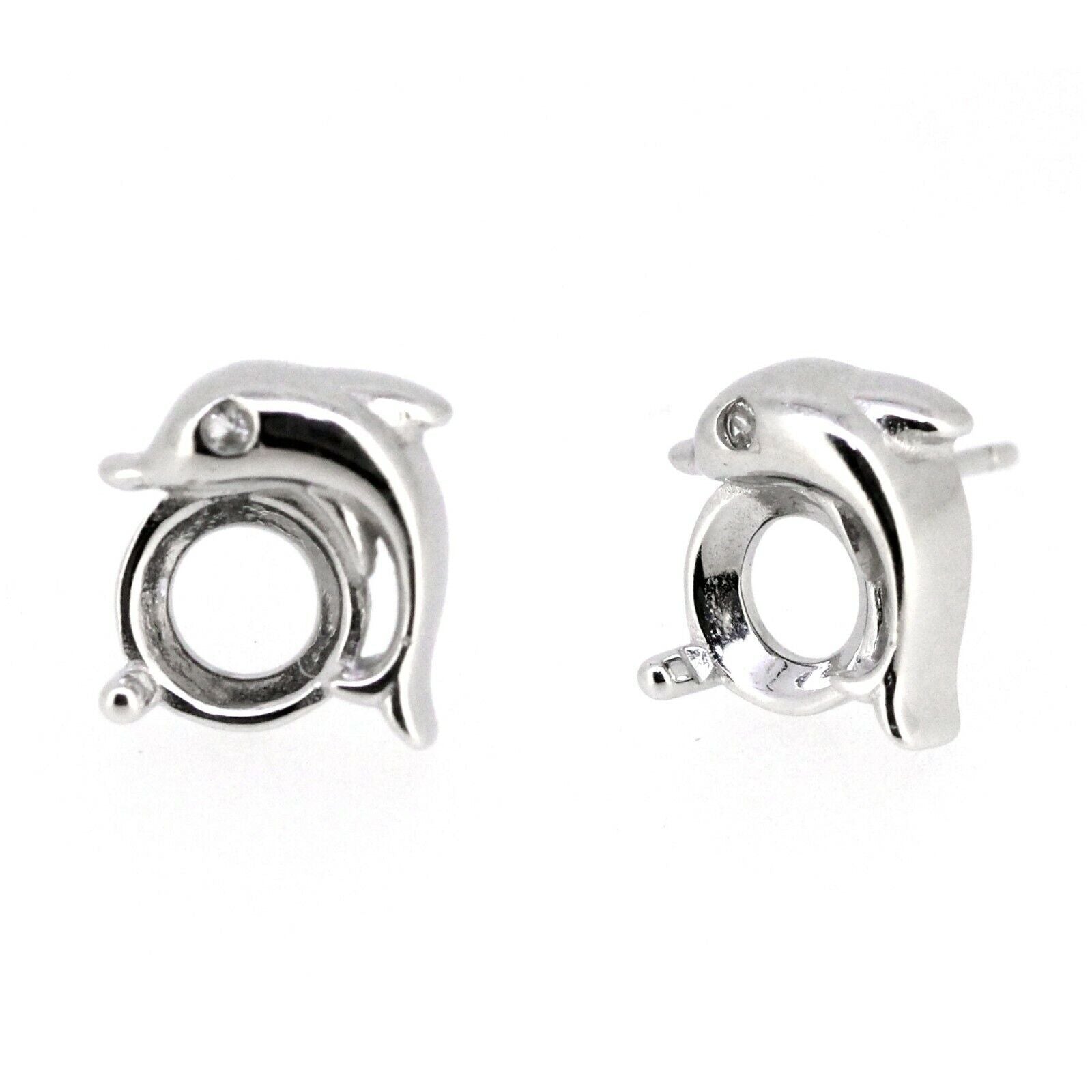 Sterling Silver Semi Mount Stud Earrings Setting Round Rd 7x7mm Dolphin Theme - Syzjewelry