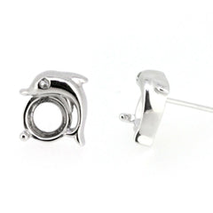 Sterling Silver Semi Mount Stud Earrings Setting Round Rd 7x7mm Dolphin Theme - Syzjewelry