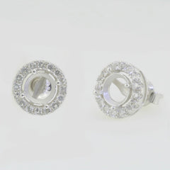 14K White Gold Semi Mount Earrings Setting Round RD 6.0mm Solid - Syzjewelry