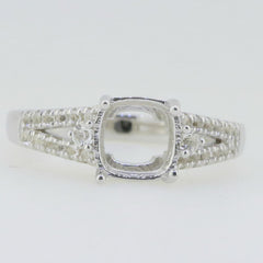 14K White Gold Semi Mount Ring Setting Cushion CU 7x7mm Solid - Syzjewelry