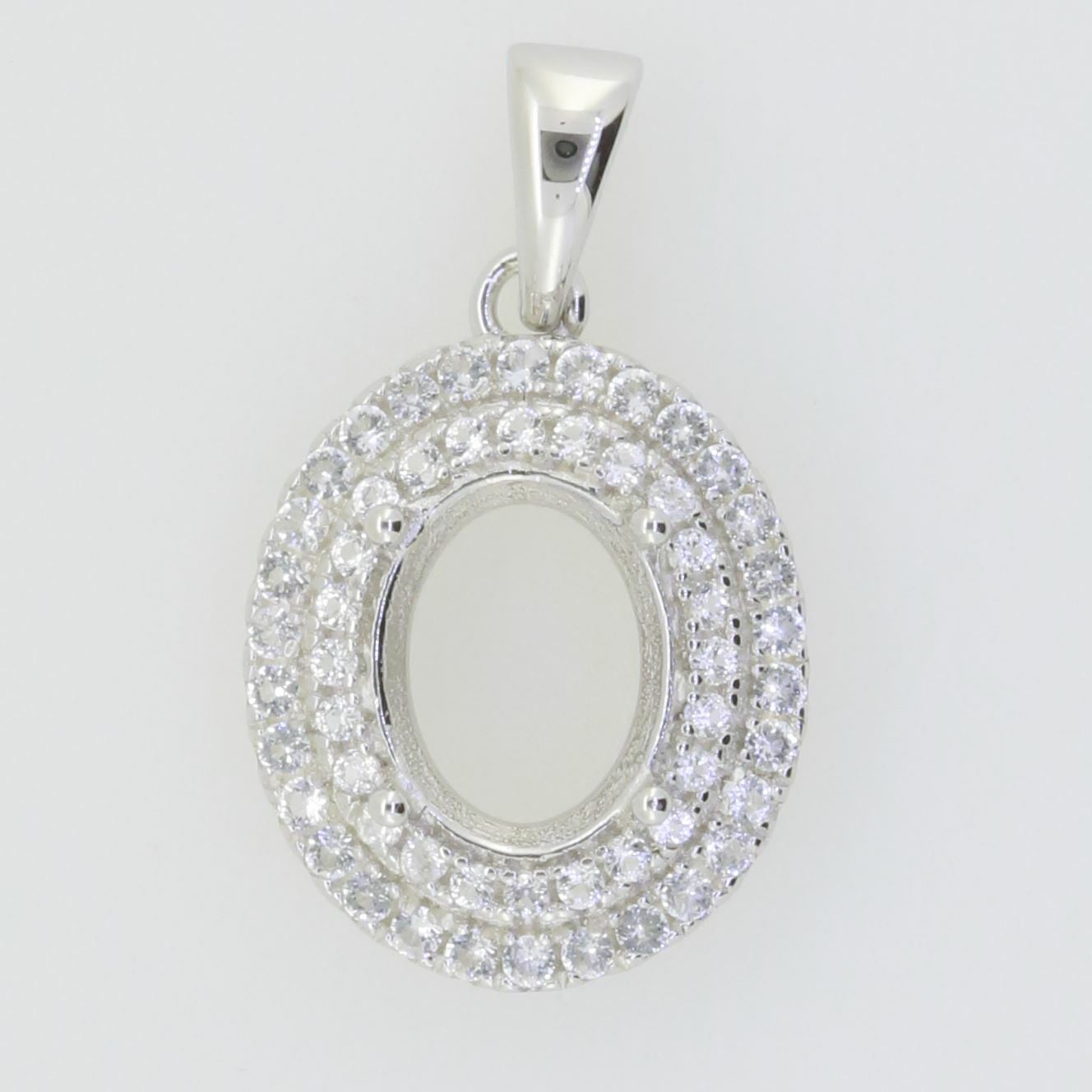 14K White Gold Semi Mount Pendant Setting Oval OV 9X7mm Solid - Syzjewelry