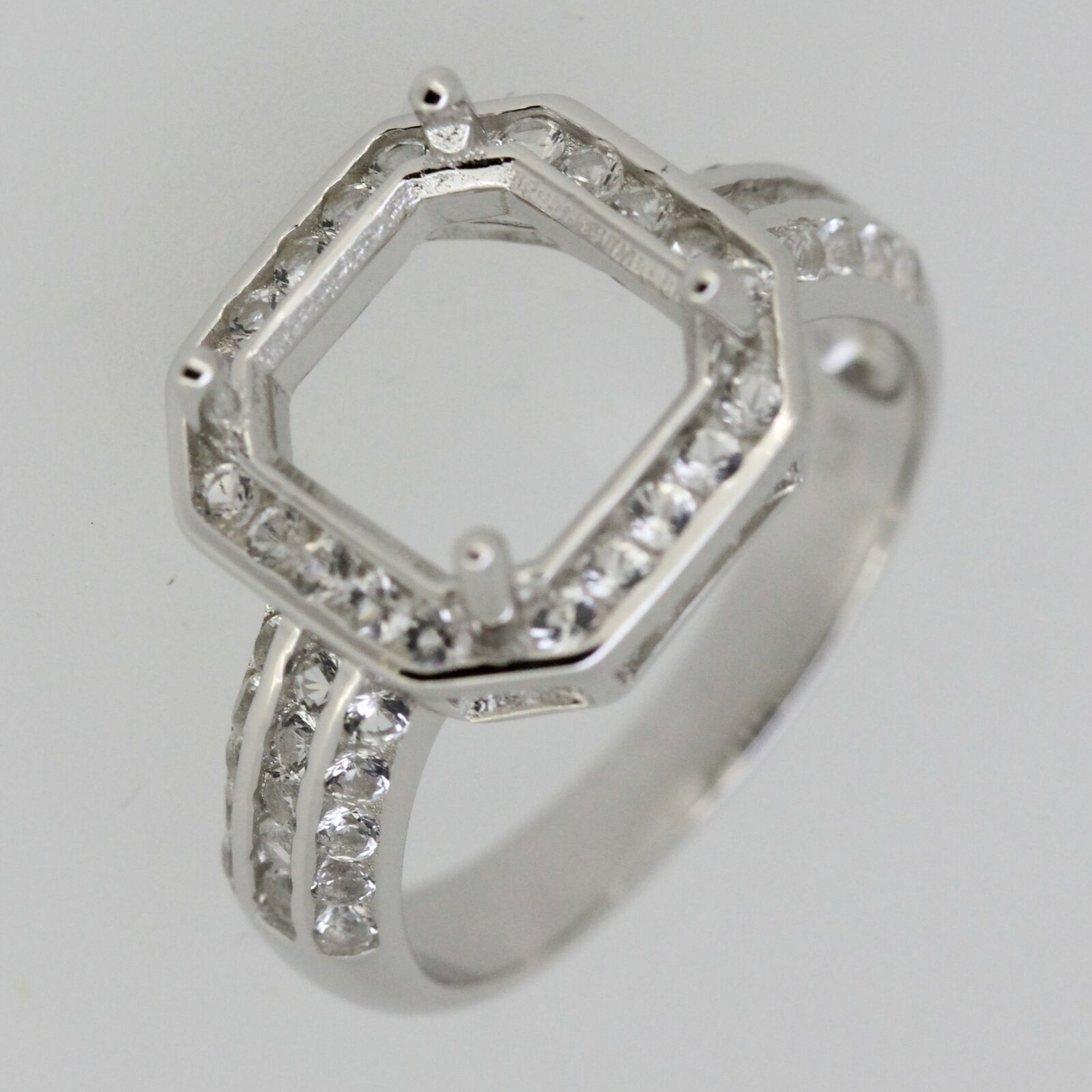 Sterling Silver Semi Mount Ring Setting SQ 9x9 mm Halo W/ White Topaz sz 7.5 - Syzjewelry