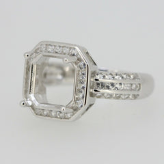 Sterling Silver Semi Mount Ring Setting SQ 9x9 mm Halo W/ White Topaz sz 7.5 - Syzjewelry