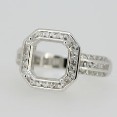 Sterling Silver Semi Mount Ring Setting SQ 9x9 mm Halo W/ White Topaz sz 7.5 - Syzjewelry