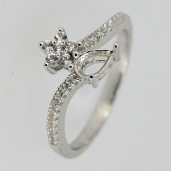 Sterling Silver Semi Mount Ring Setting Pear Cut PE 6x4mm W/ White Topaz - Syzjewelry