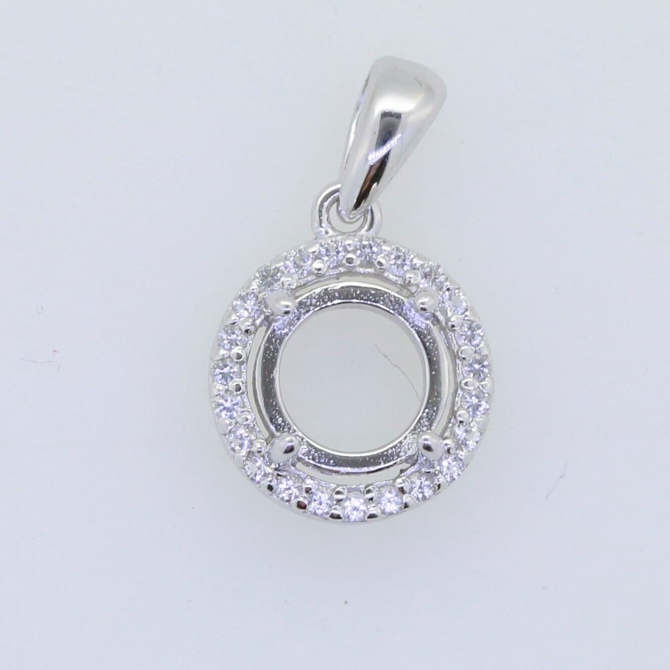 Sterling Silver Semi Mount Pendant Setting Round RD 6x6mm Halo Topaz Cab - Syzjewelry