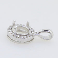 Sterling Silver Semi Mount Pendant Setting Round RD 6x6mm Halo Topaz Cab - Syzjewelry