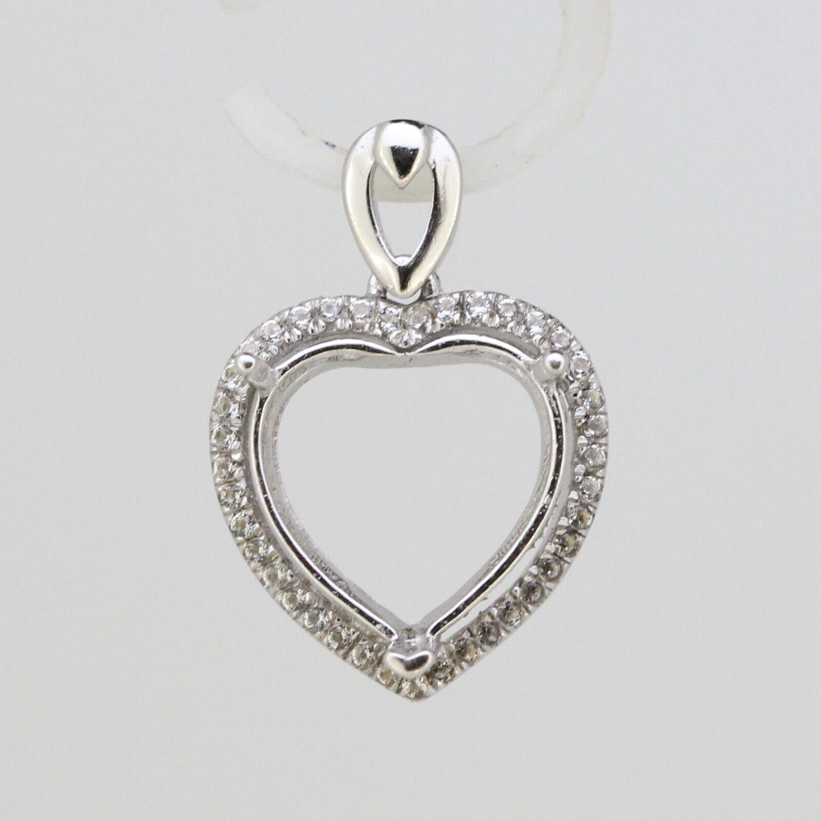 Sterling Silver Semi Mount Pendant Setting Heart HT 12x12mm Halo White Topaz - Syzjewelry