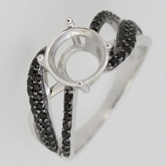 Sterling Silver Semi Mount Ring Setting Round RD 9x9mm Black Spl Wh size 7.5 - Syzjewelry