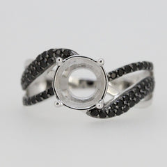 Sterling Silver Semi Mount Ring Setting Round RD 9x9mm Black Spl Wh size 7.5 - Syzjewelry