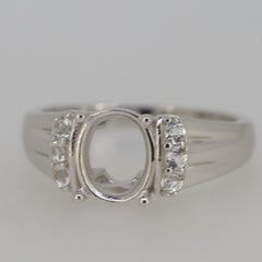 Sterling Silver Semi Mount Ring Setting Oval OV 9X7mm accent White Topaz GTL - Syzjewelry