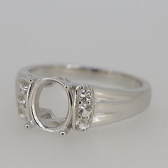 Sterling Silver Semi Mount Ring Setting Oval OV 9X7mm accent White Topaz GTL - Syzjewelry