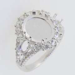 Sterling Silver Semi Mount Ring Setting Cab Oval OV 12x10mm 6x4 Moissanite - Syzjewelry