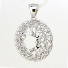 Sterling Silver Semi Mount Pendant Setting Round RD 9x9mm Milgrain Filigree - Syzjewelry