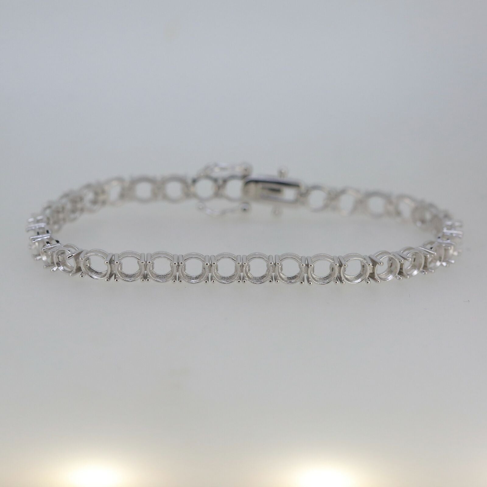 Sterling Silver Semi Mount Tennis Bracelet Setting RD 5x5mm 8 inch - Syzjewelry