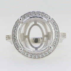 Sterling Silver Semi Mount Ring Setting Round RD 14x14mm Halo Euro Sty moiss - Syzjewelry