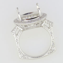 Sterling Silver Semi Mount Ring Setting Round RD 14x14mm Halo Euro Sty moiss - Syzjewelry