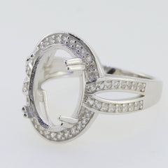 Sterling Silver Semi Mount Ring Setting Oval OV 14x10mm Halo size 11 - Syzjewelry