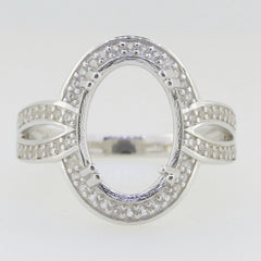 Sterling Silver Semi Mount Ring Setting Oval OV 14x10mm Halo size 11 - Syzjewelry