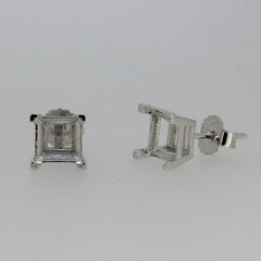 Sterling Silver Semi Mount Earrings Setting SQ 6x6 mm Stud White Topaz - Syzjewelry